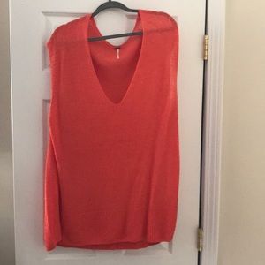 Free People orange vneck knitted sleeveless top